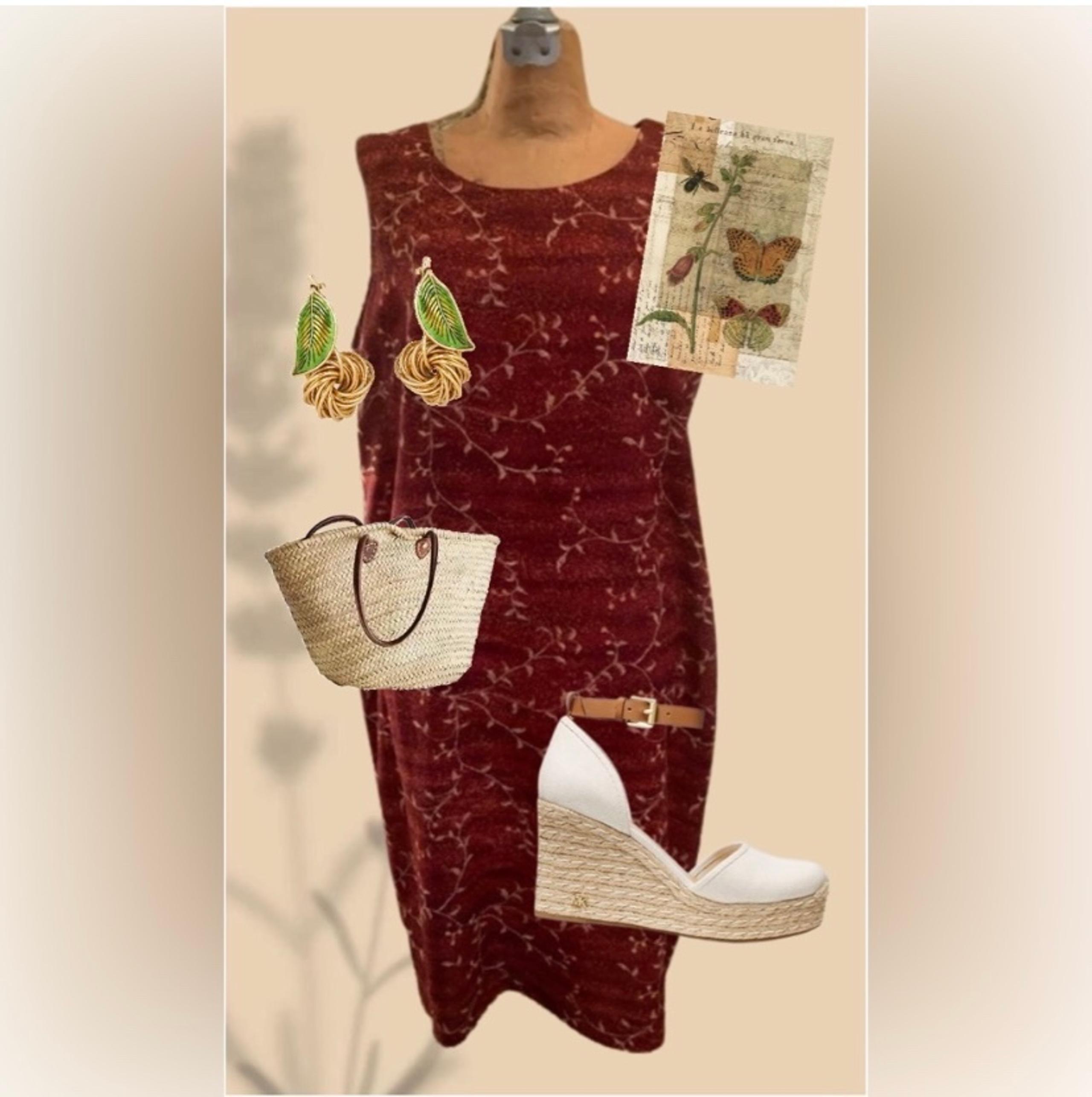 Vintage Leslie Fay Midi Sleeveless Burgundy Floral Printed Dress Size 16 Petite