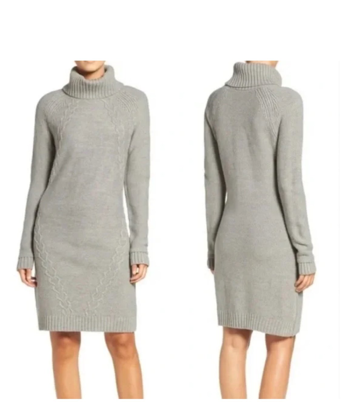 Eliza J Gray Cable Illusion Knit Turtleneck Sweater Dress Size M