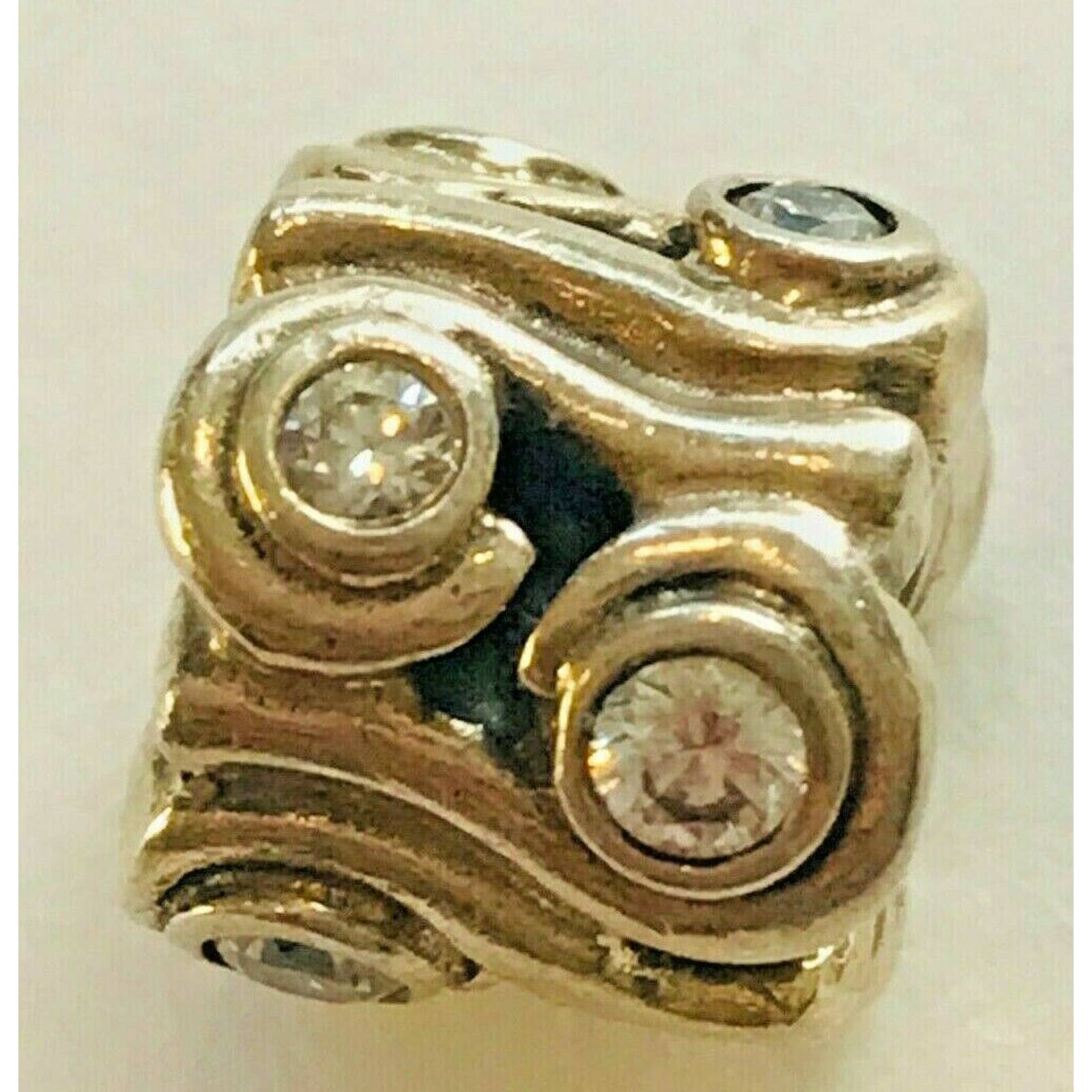 Authentic Pandora Silver Swirl Bead Clear Rhinestones Retired Stamped ALE 925