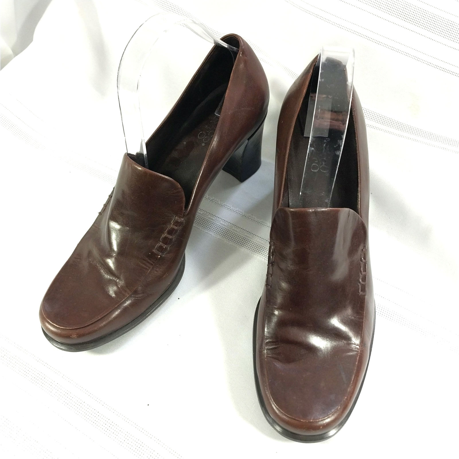 FRANCO SARTO! ESPRESSO BROWN GENUINE LEATHER CHUNKY HEELED LOAFERS! SZ 10M