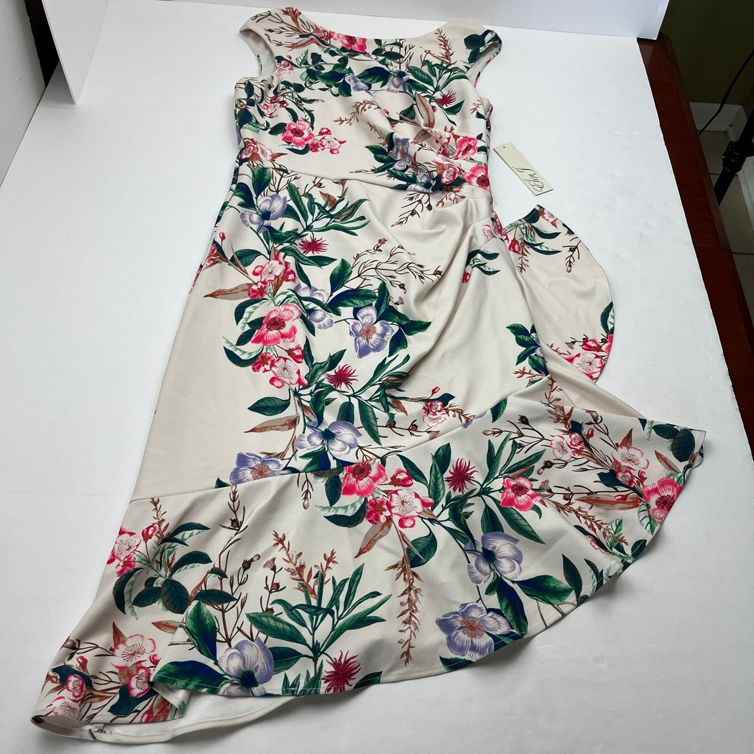 Eliza J Floral Ruffled Asymmetric-Hem Sheath Dress Womens Size 10 NEW *FLAW