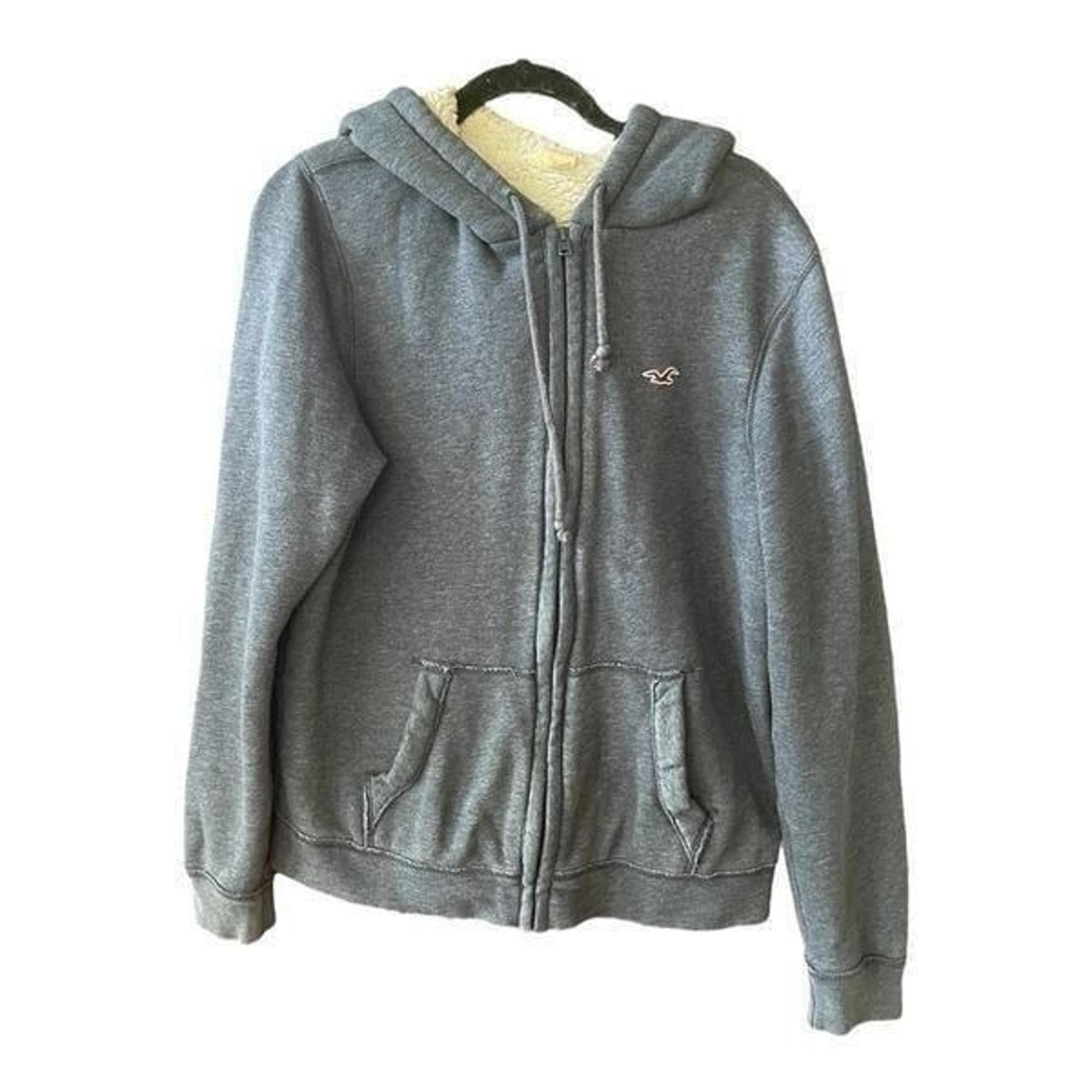 Men’s Hollister Gray Fleece Lined Full Zip Hoodie Jacket Size Medium