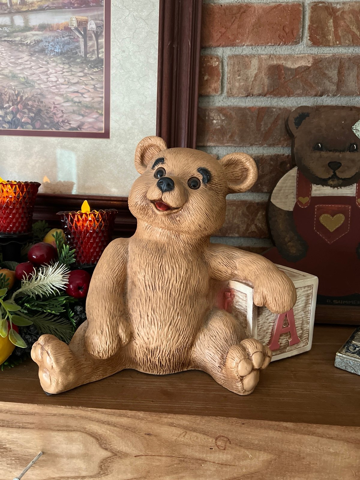 Rare Vintage 1989 Homco Large Heavy Bear and ABC Block Statue Collector