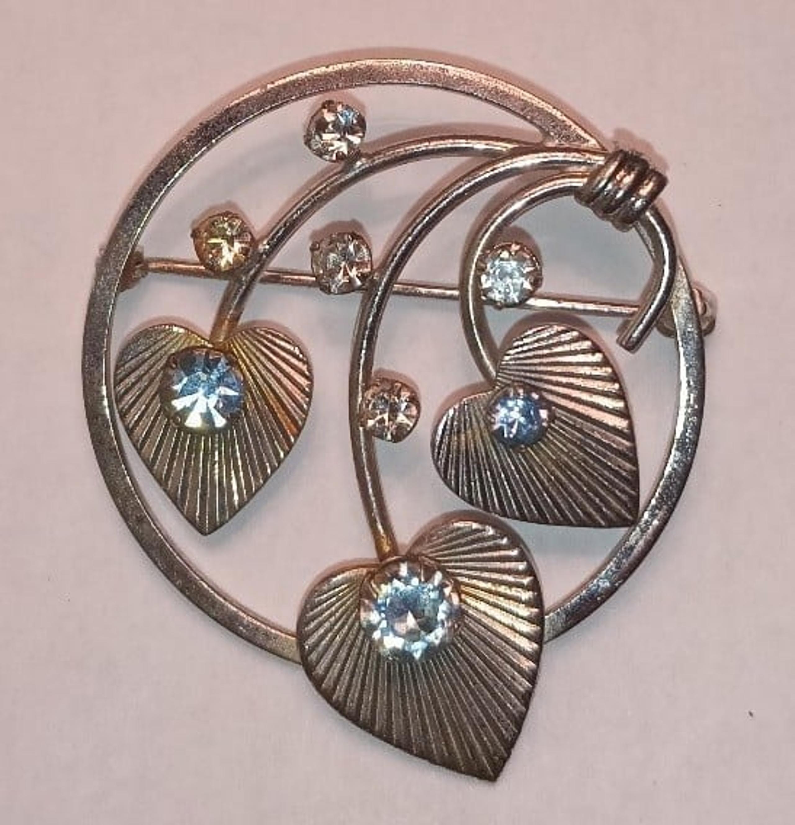1960 Vintage Van Dell Sterling Silver Vintage Blue Crystal  Flowers Brooch
