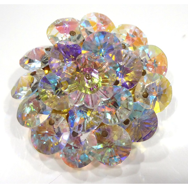 Vintage Iridescent Aurora Borealis AB Crystal Round Dome Brooch