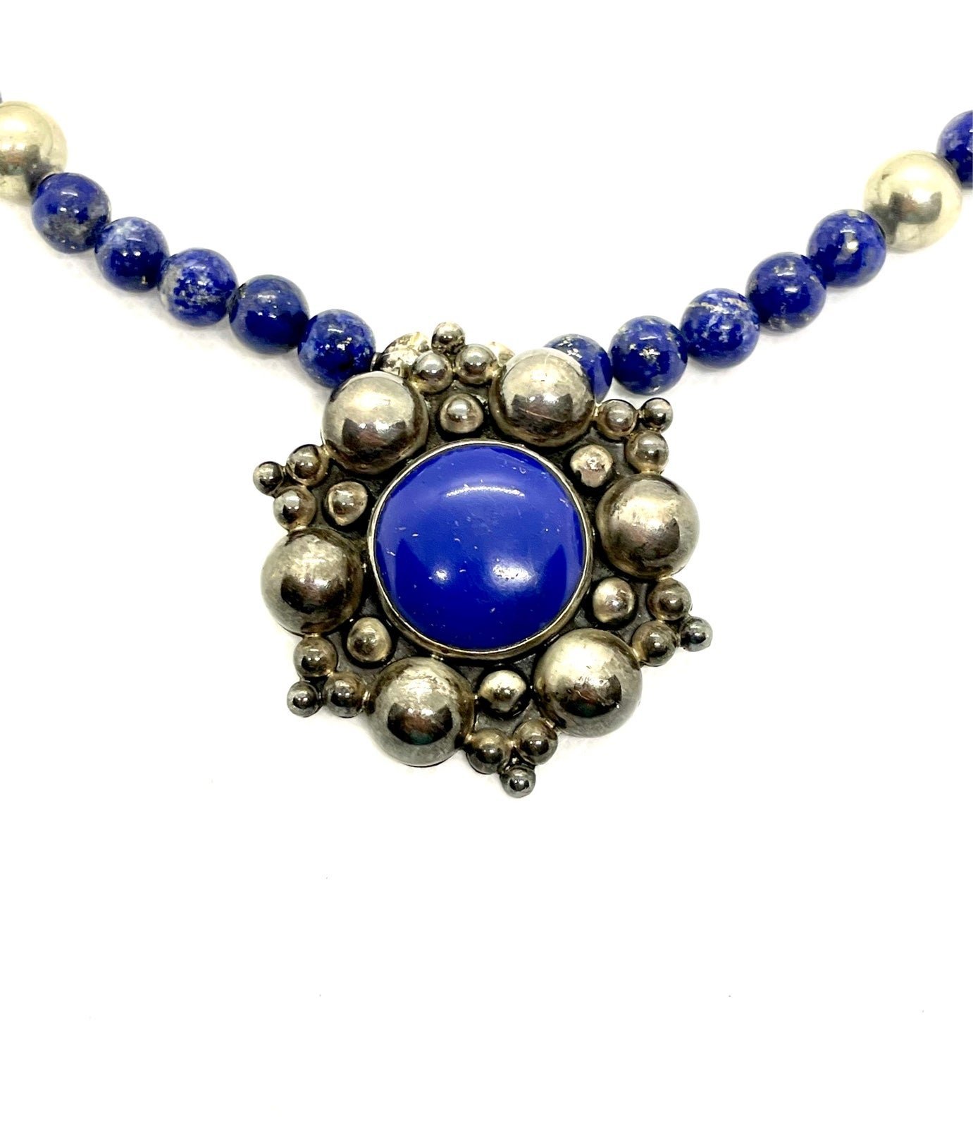 Sterling Taxco Lapis Pendant Necklace. 3046