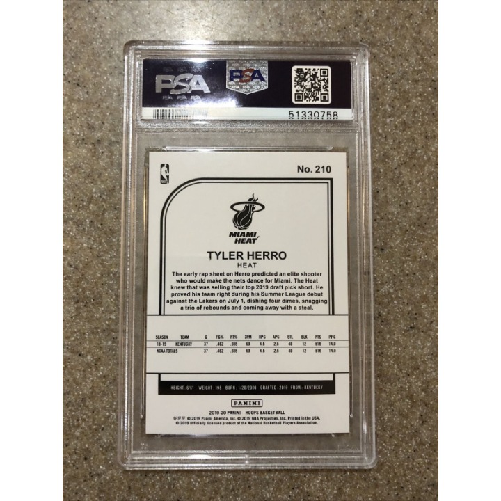2019-20 Panini NBA HOOPS TYLER HERRO #210 GEM MT PSA 10 YELLOW *LOW POP, POP 19* - detail