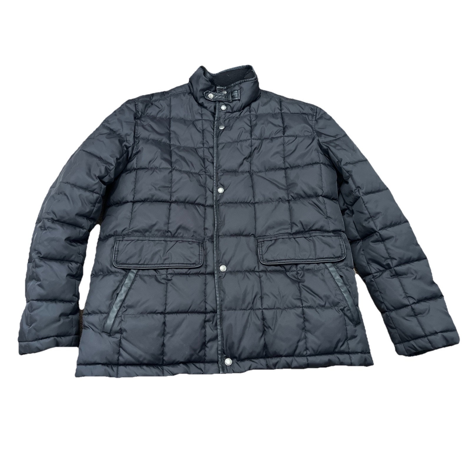 Cole Haan Box Quilted Jacket Mens L Black Puffer Hidden Zipper Classic