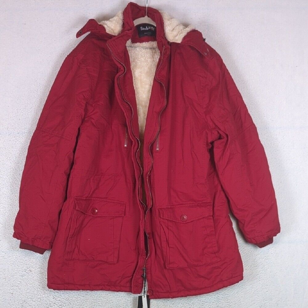 SouLarge Women's Red Faux Fur Utility Hooded Coat Size 4X