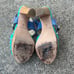 COACH Darcey Open Toe Platform Heels Women’s 6B Buckle Wood Heel Blue Leather