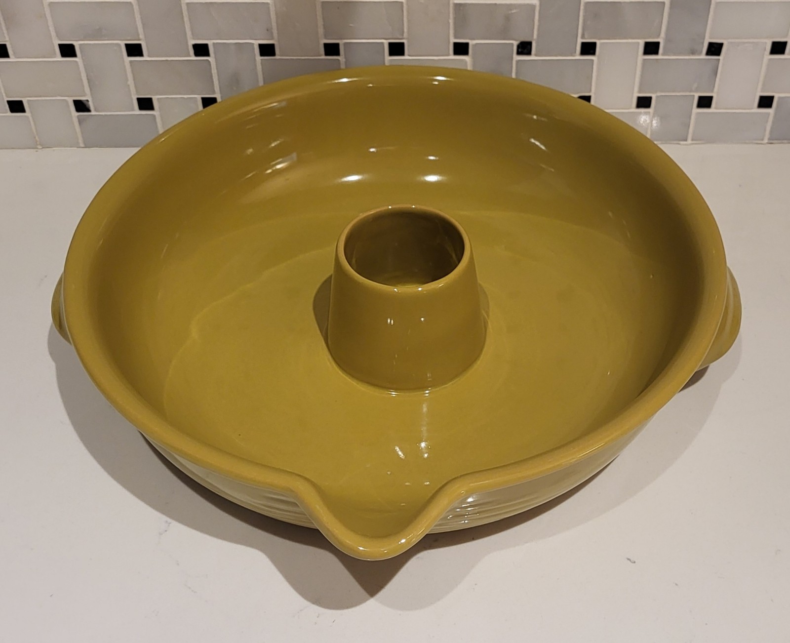 World Market Green Ceramic 13 Vertical Chicken Roaster *Chip Dip Tray*