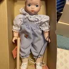 Kingstate porcelain baby boy doll 14 inches tall blue eyes blonde hair painted