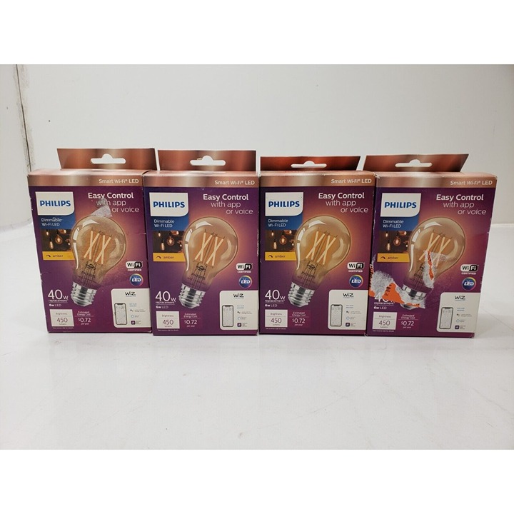 Philips Tunable White Wi-Fi LED 40w Bulbs 450 Lumens Amber Edison WiZ Lot Of 4