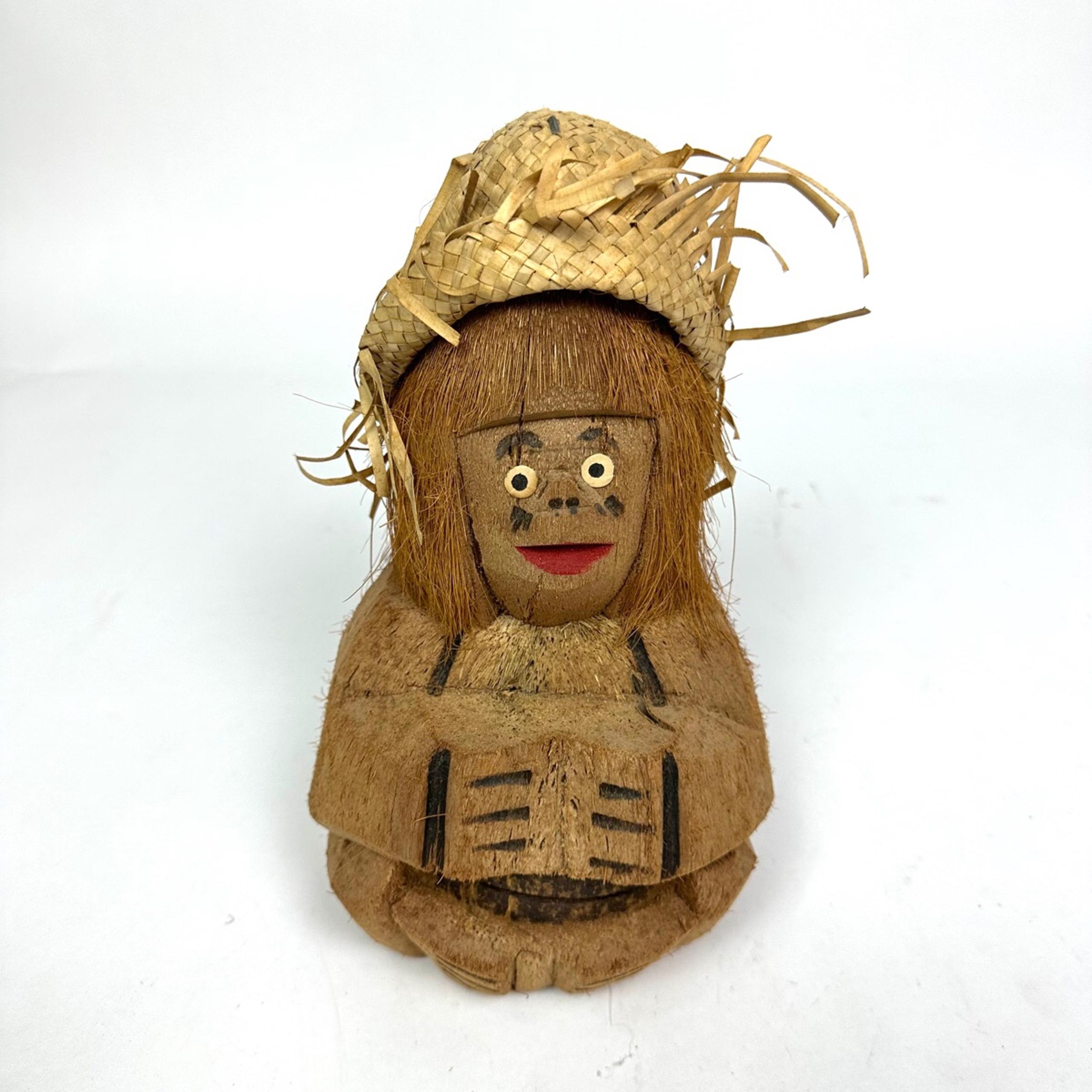 Vintage Carved Coconut Sitting Man