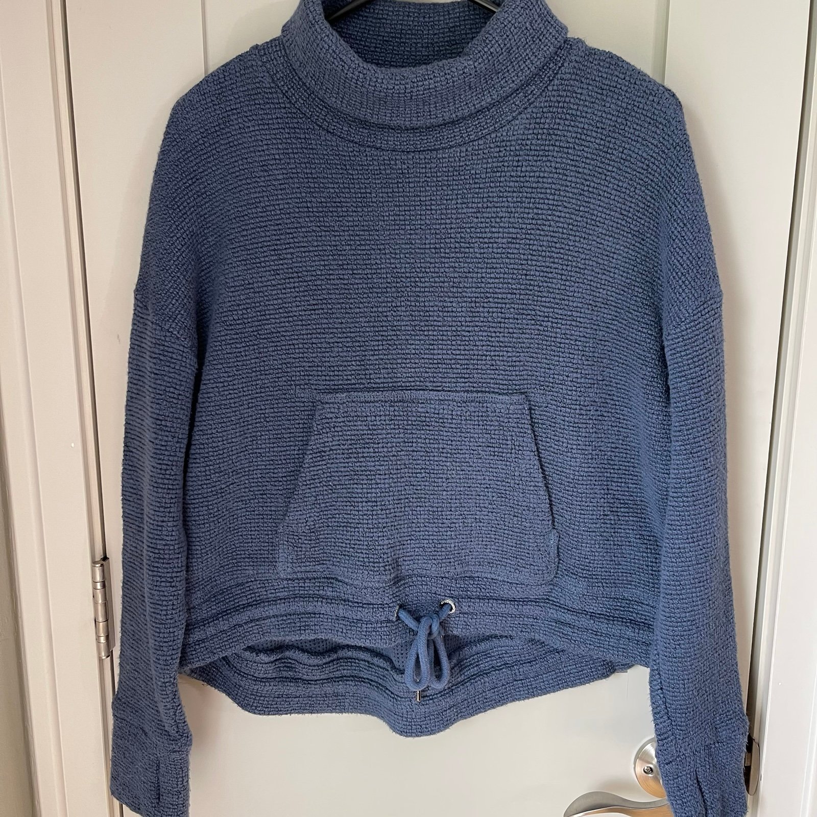 Sweaty Betty Restful Boucle Sweatshirt Womens Small Blue Funnel Neck Crop Boxy