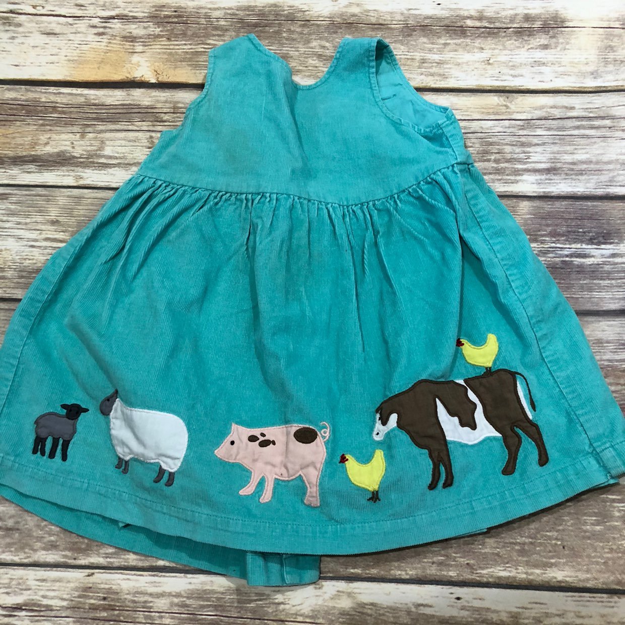 Mini Boden teal farm Pinnie