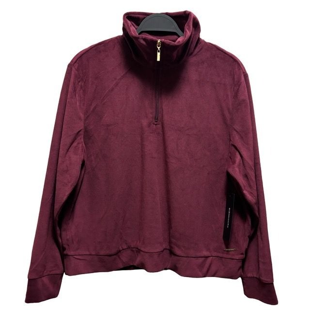 BCBGMAXAZRIA Women's Burgundy Quarter-Zip Pullover Sweater Size Large