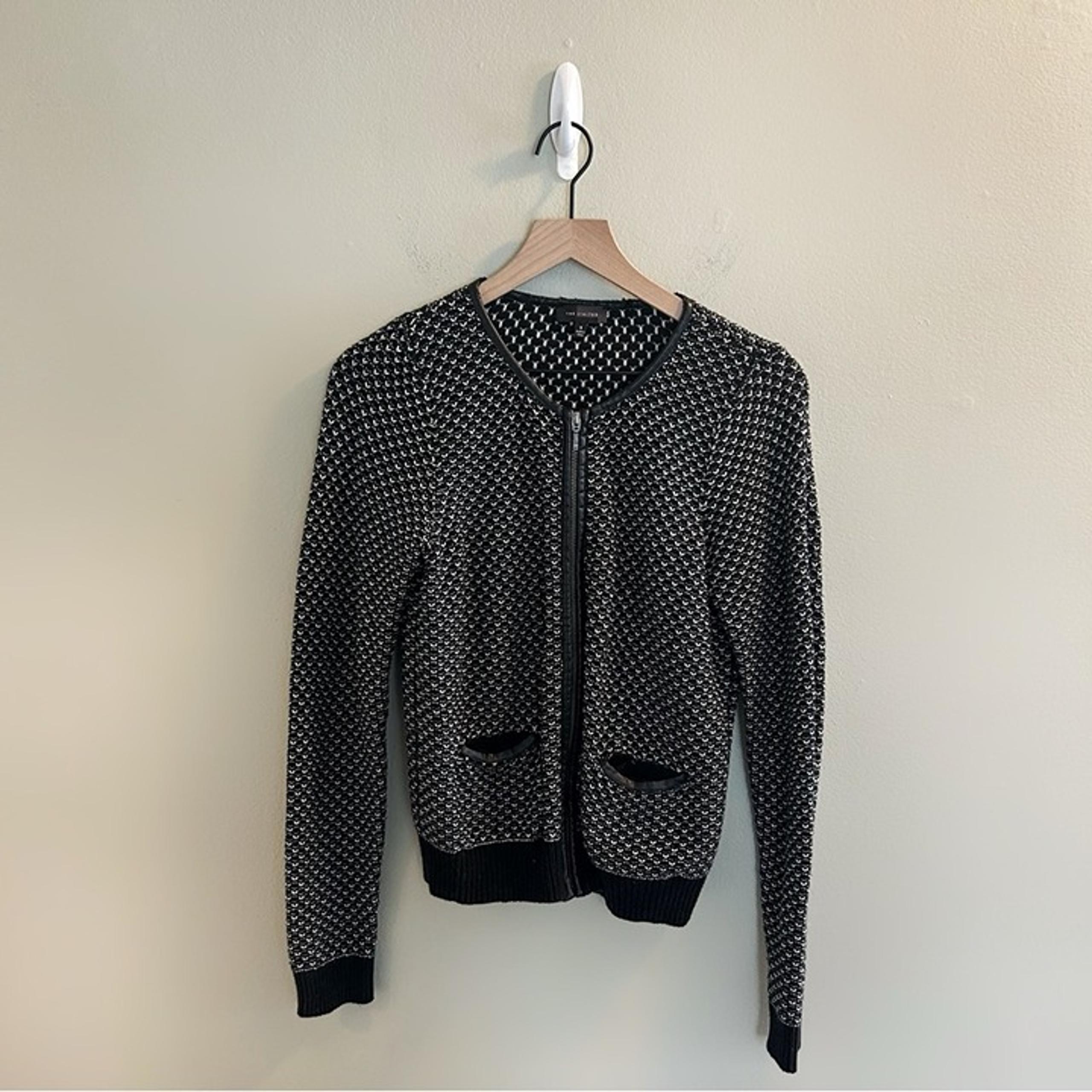 The Limited Faux Leather Zip Up Sweater Size Small Black White Cardigan
