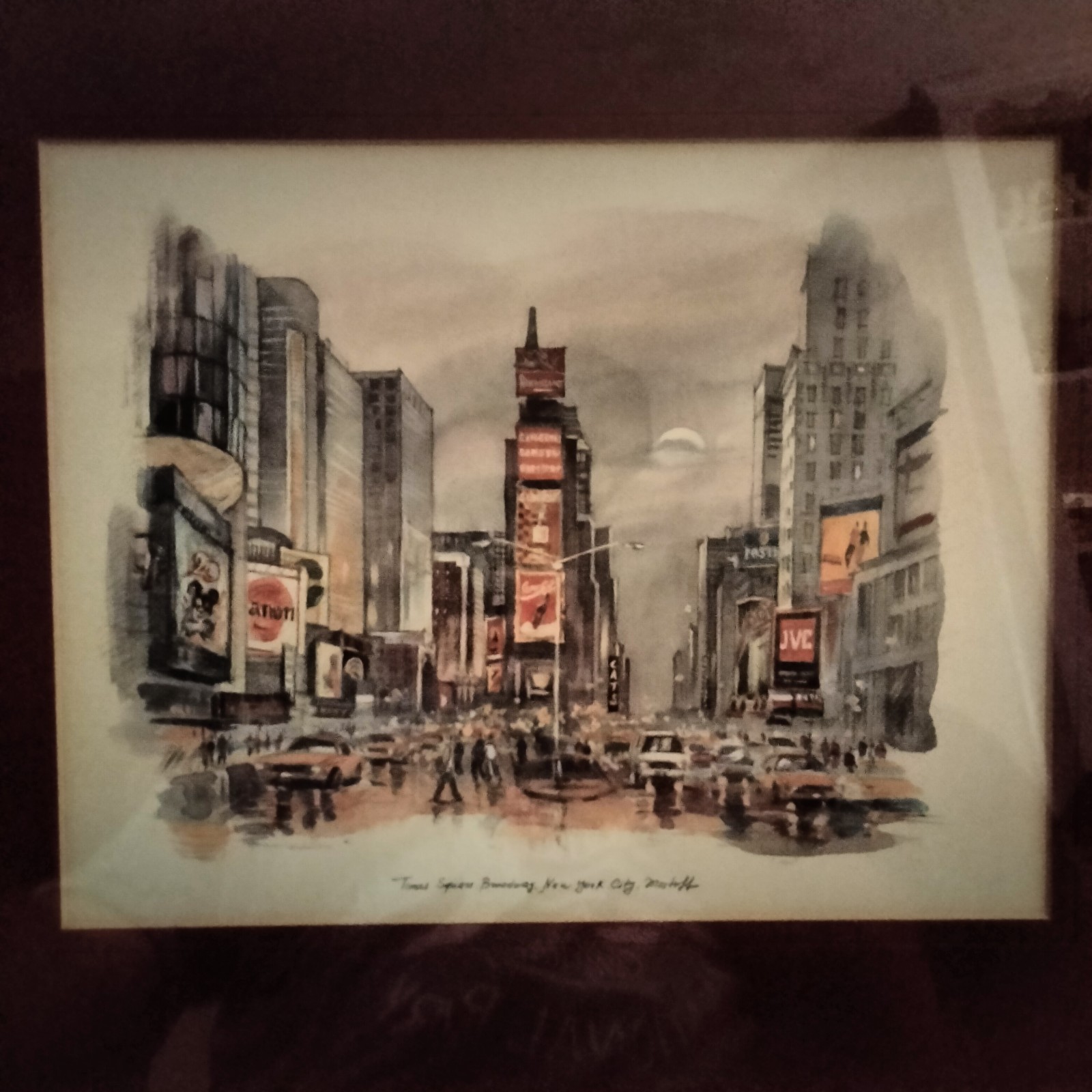 Mostoff Gold Framed Print Of Watercolor Times Square NY