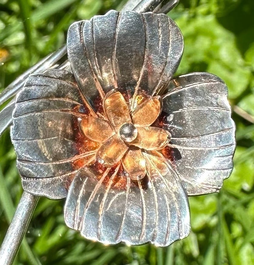 Designer 14K Gold & California Poppy Flower Brooch Pin
