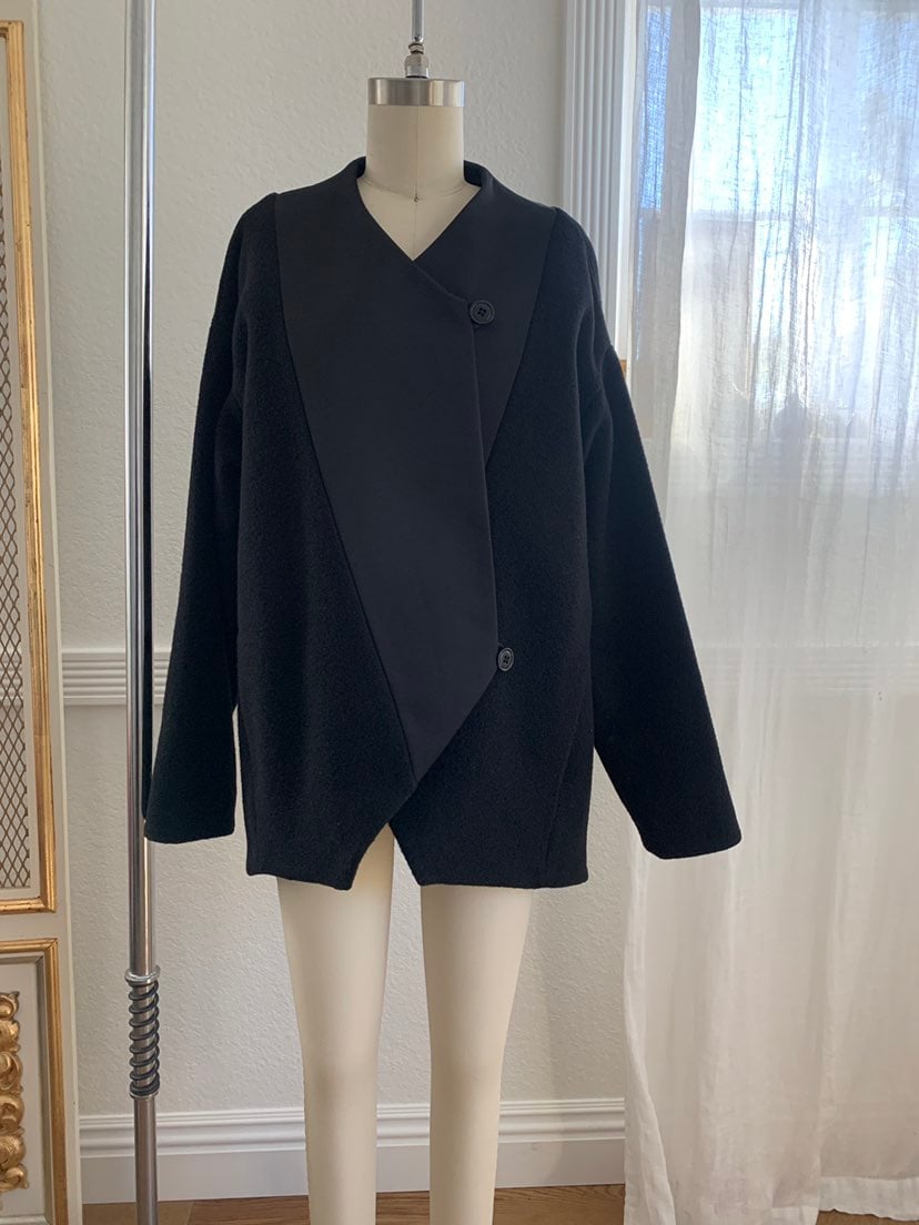 J. Crew Collection Mixed Media Wool Crossover Jacket Black
