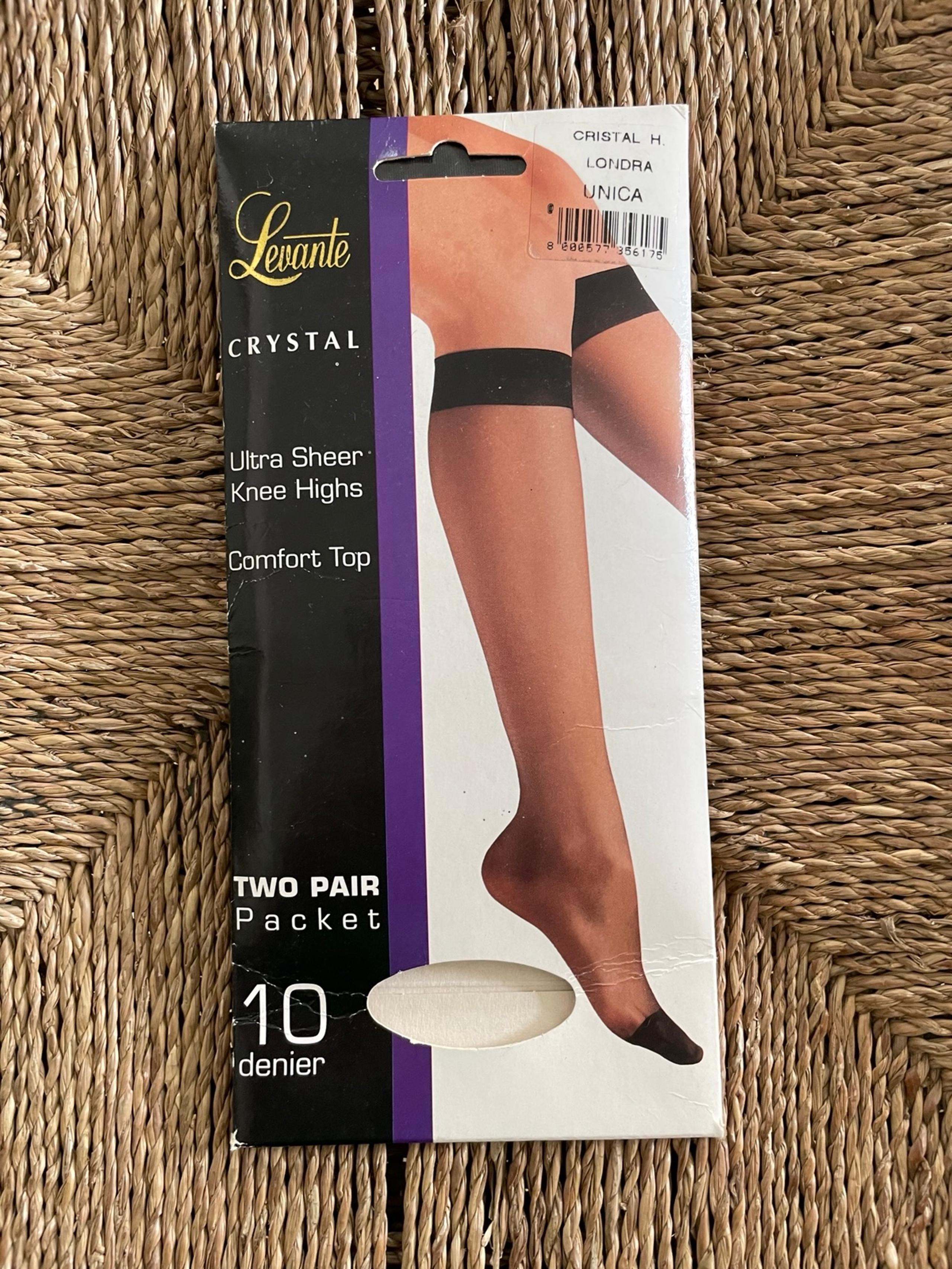 Levante Crystal One Size Ultra Sheer Knee Highs New In Box. TWO PAIR PACKET