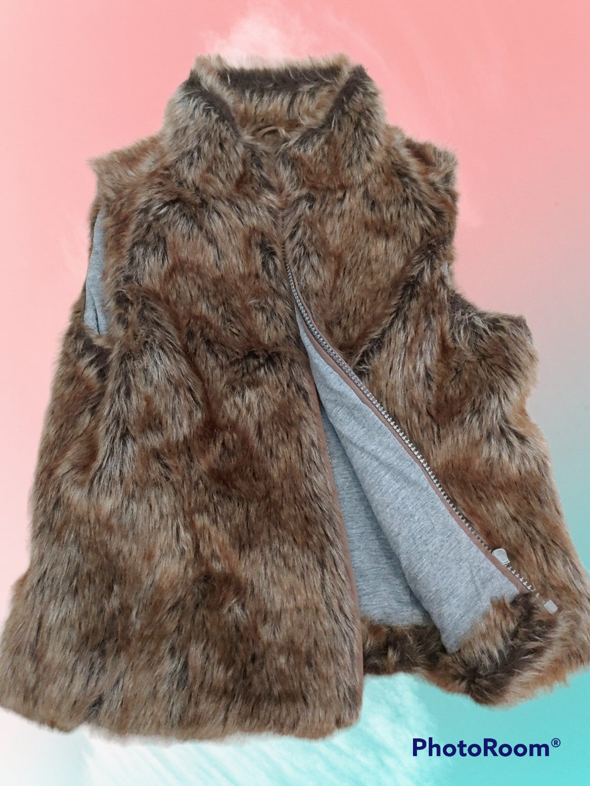 #1632 Justice fur vest jacket girls 8/10