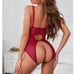 Event Underwear Rose Red Event Cut Out Sheer Mesh Teddy Bodysuit L1