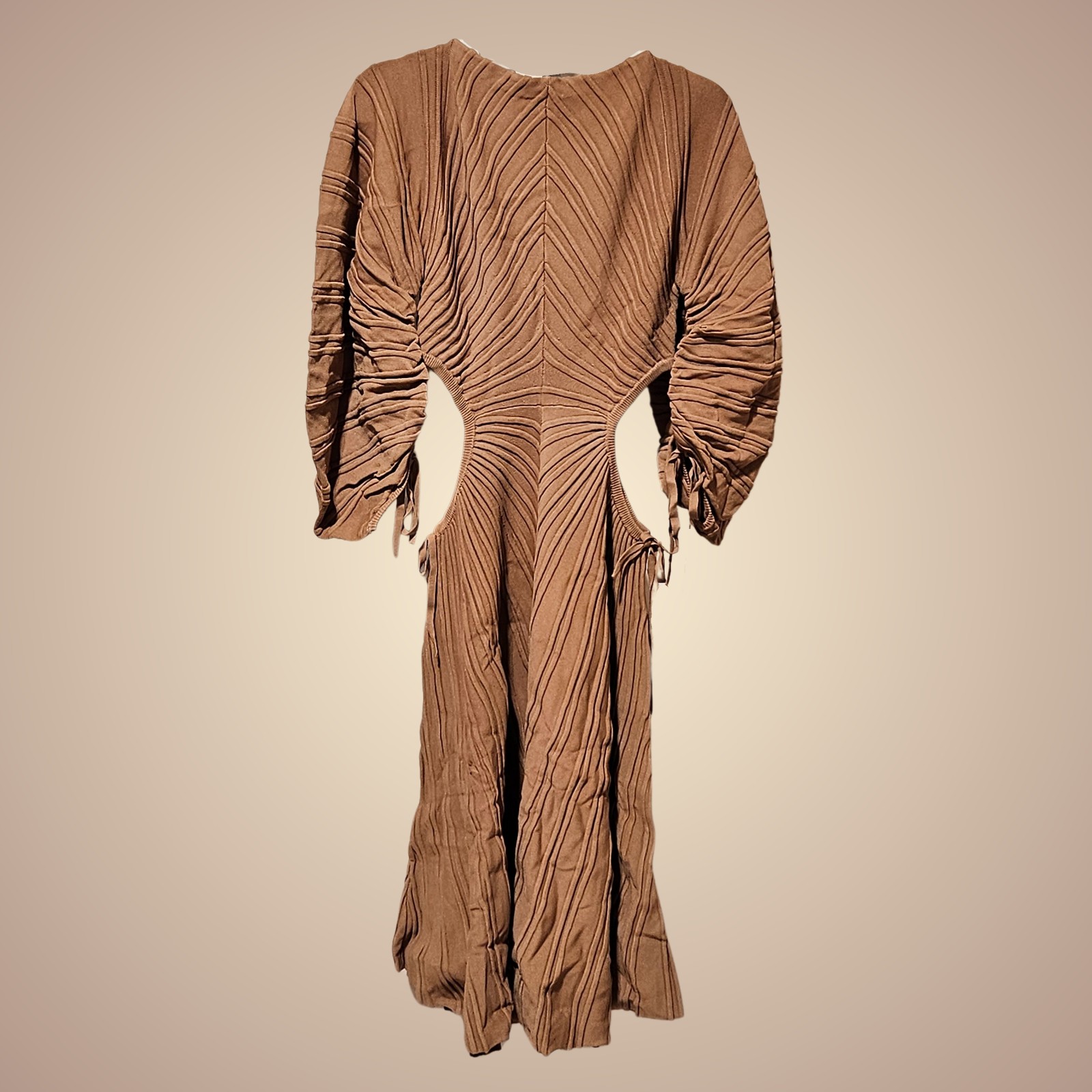 Cult Gaia Dress XS Earth Simena Cut Out Puff Sleeve Midi Dress