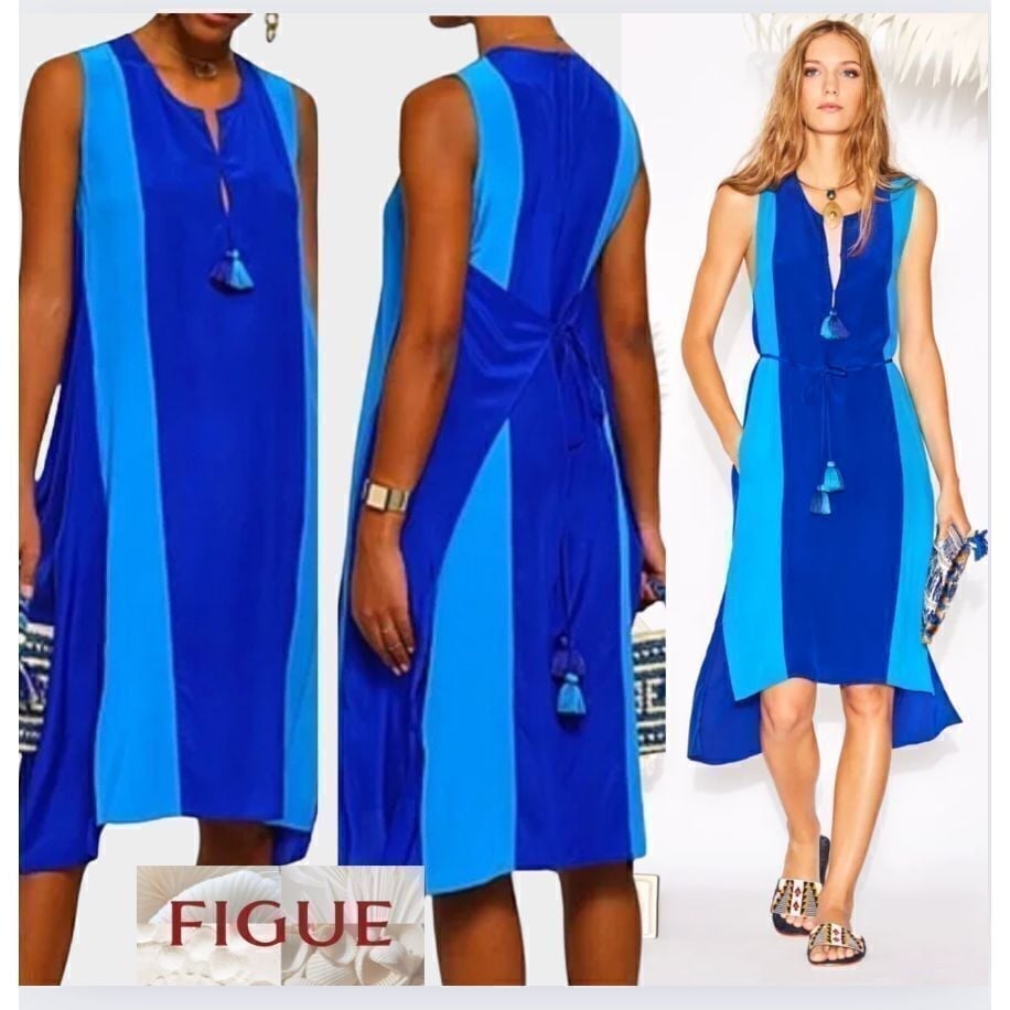 Figue Karina Luxe Silk Two Tone Midi Dress Vibrant Blue XS
