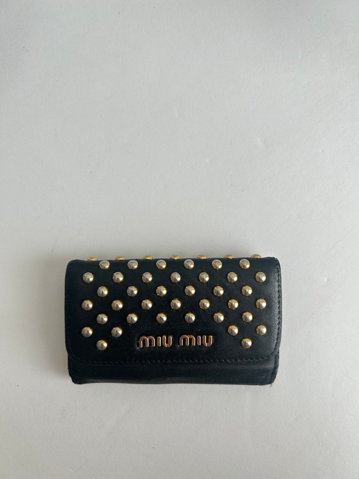 Miu Miu Black Gold Studded key case holder