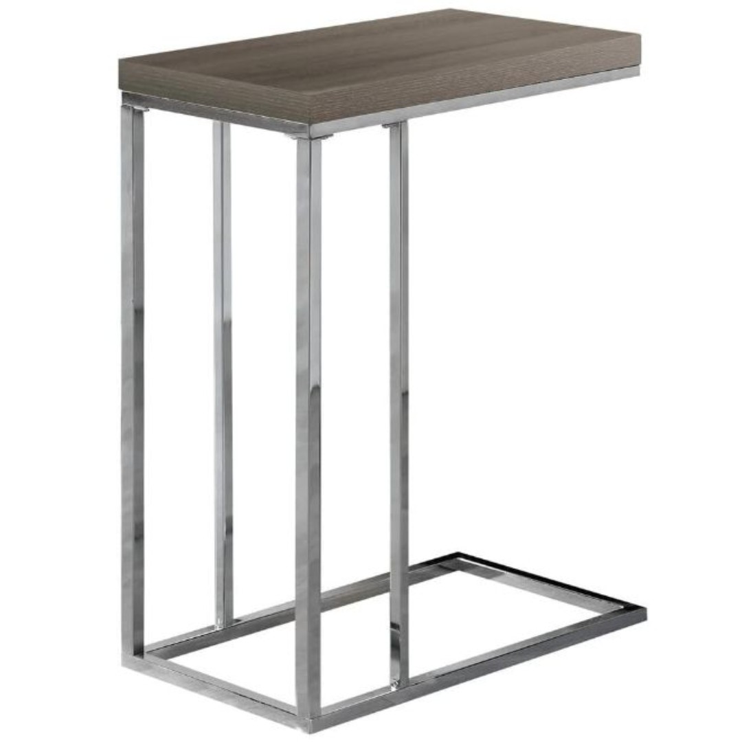 Monarch Specialties C-Shaped End Table Dark Taupe Chrome Metal Side/Snack Table