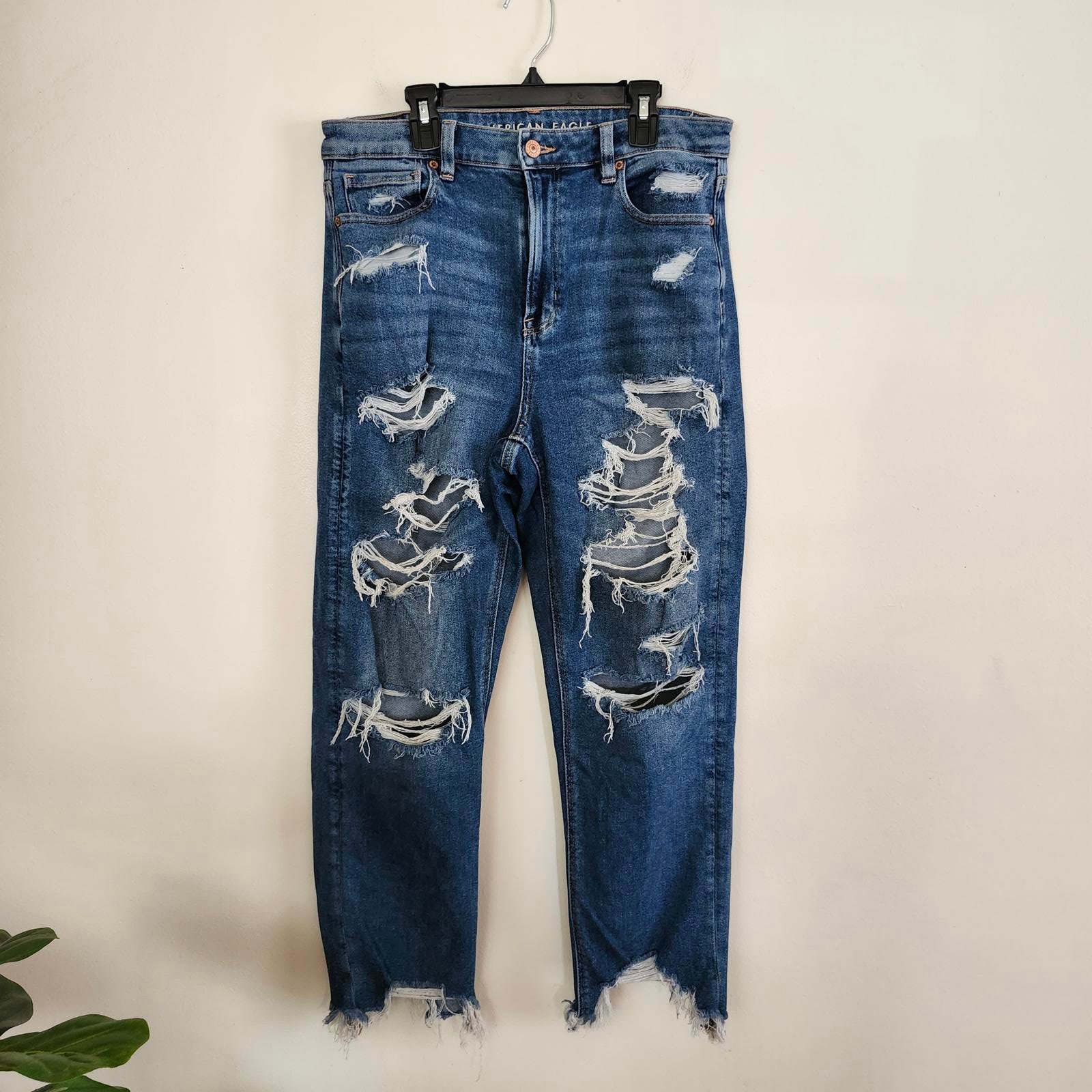 American Eagle Distressed High-Waisted Mom Jeans - womens 10 reg
