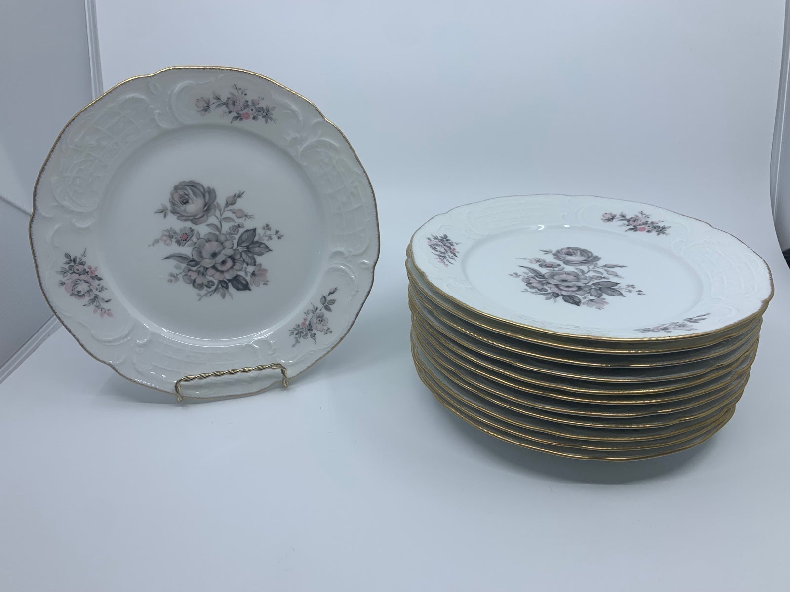 Rosenthal Grey Rose Salad Plates Set of 12