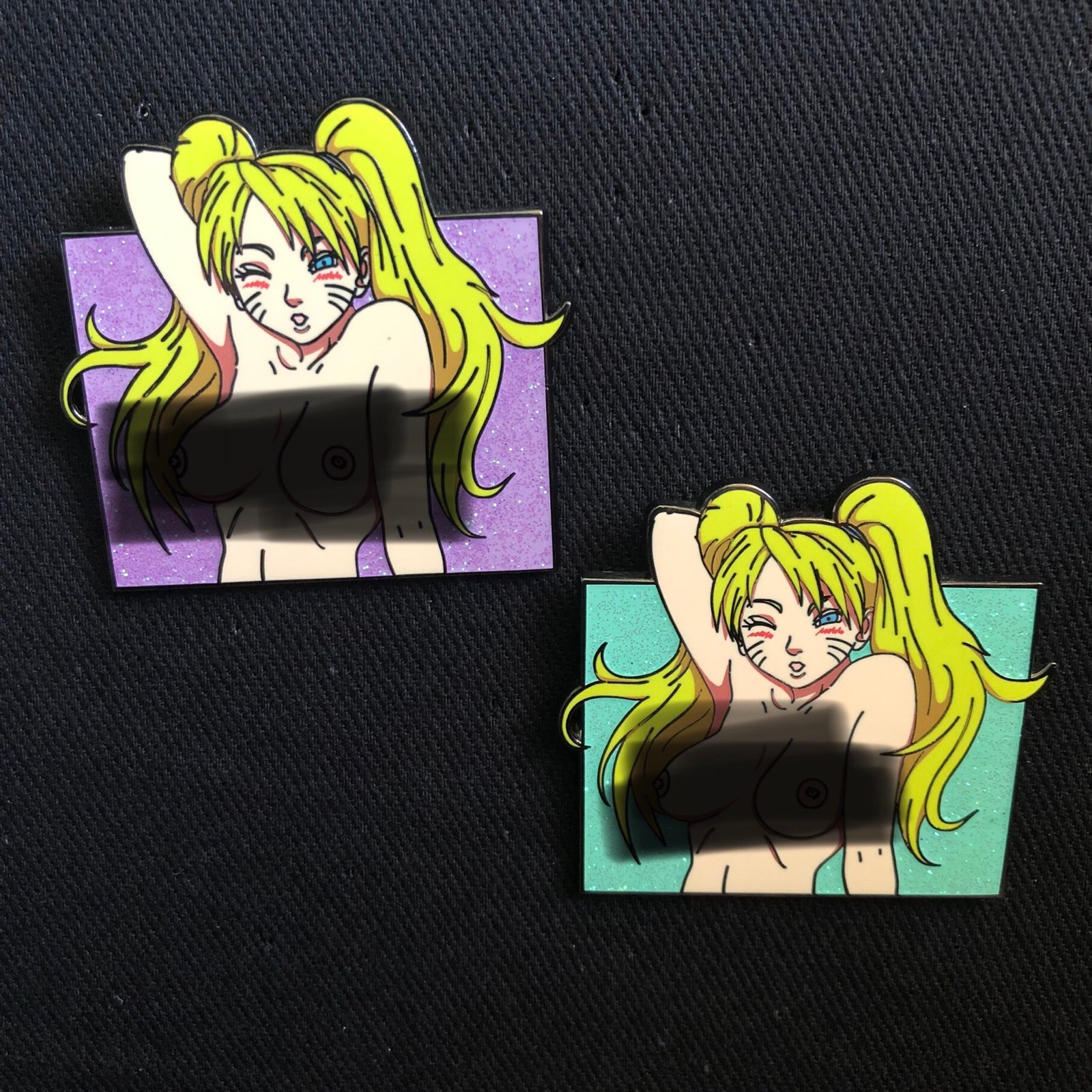 Naruto transformation lewd glitter enamel pin purple teal