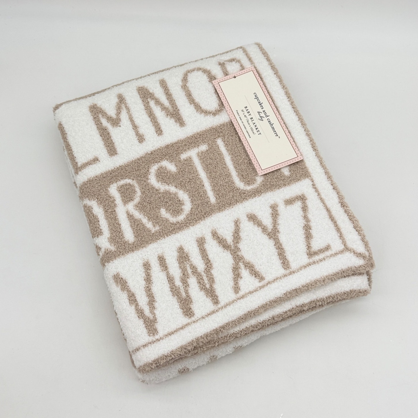 Cupcakes & Cashmere ABC Jacquard Beige/Tan & White Alphabet Baby Blanket NEW