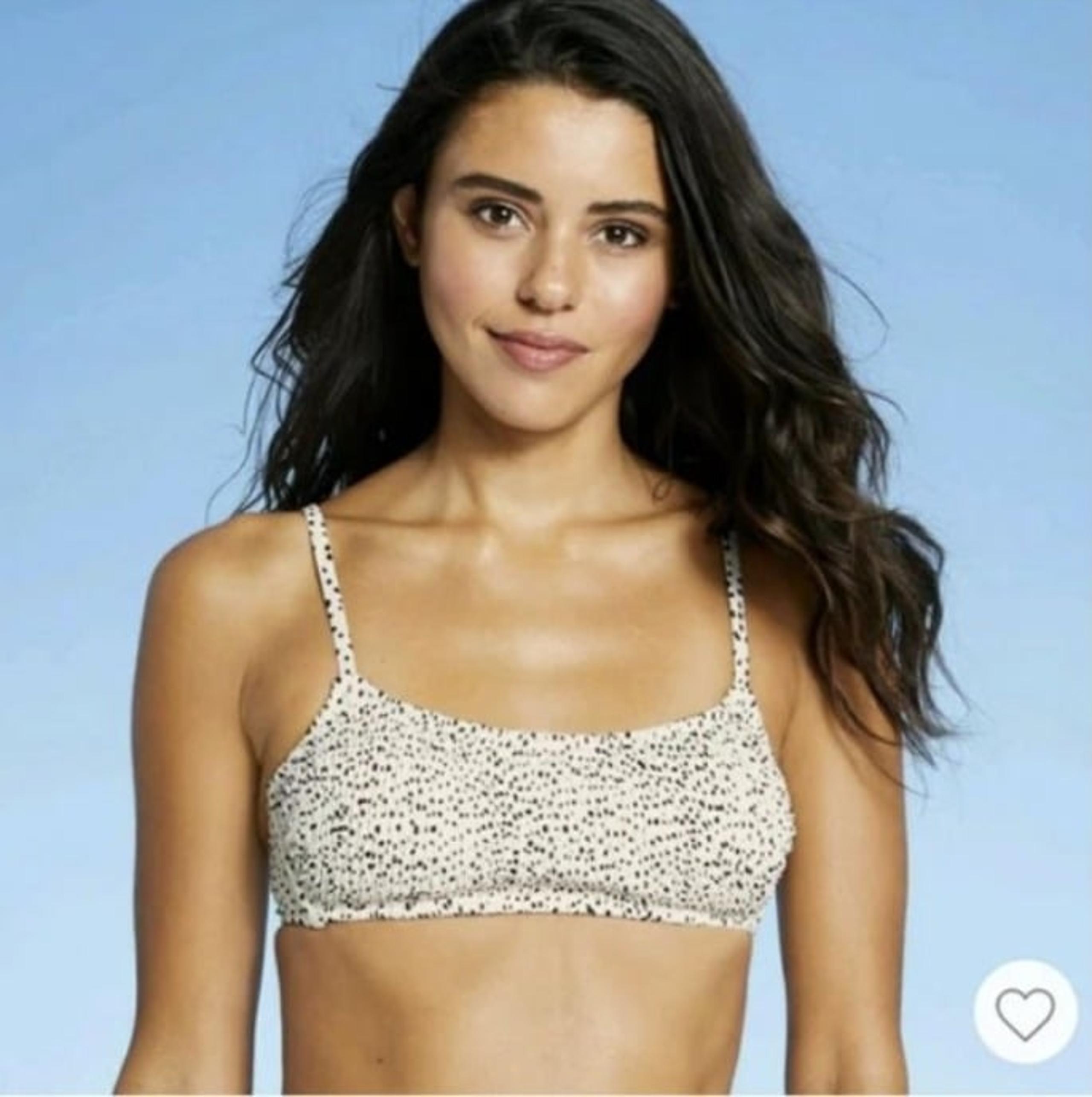 Xhilaration Cream Dot Print Smocked Bikini Top XS