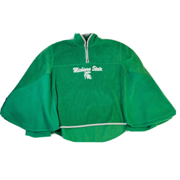 Vintage Womens Small Michigan State Spartans Fleece Poncho Caps Green