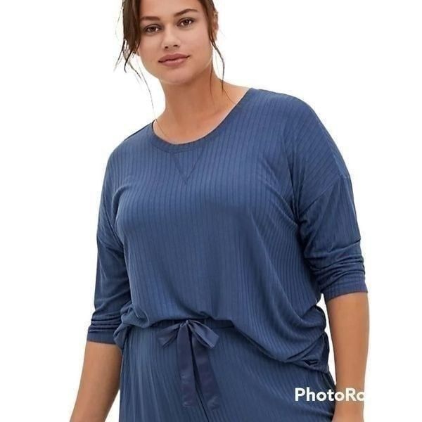 2X 18W 20W Blue Ribbed Dolman Sleeve Sleep Tee Pajama Top Breathable Torrid Boat