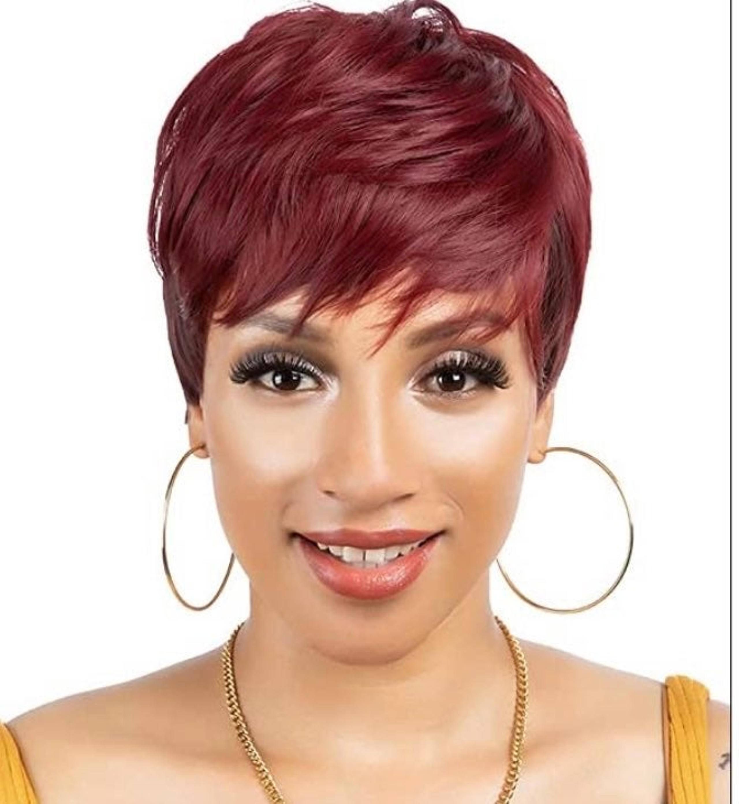 Short hairstyle wig pixie cut wig with bang layered wavy short synthetic wig for