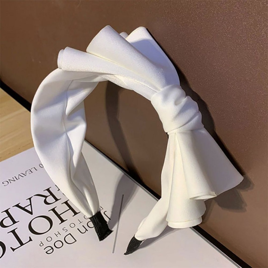 White Bow Headband Hair Simple Statement Accessory Wide Knot Ribbon