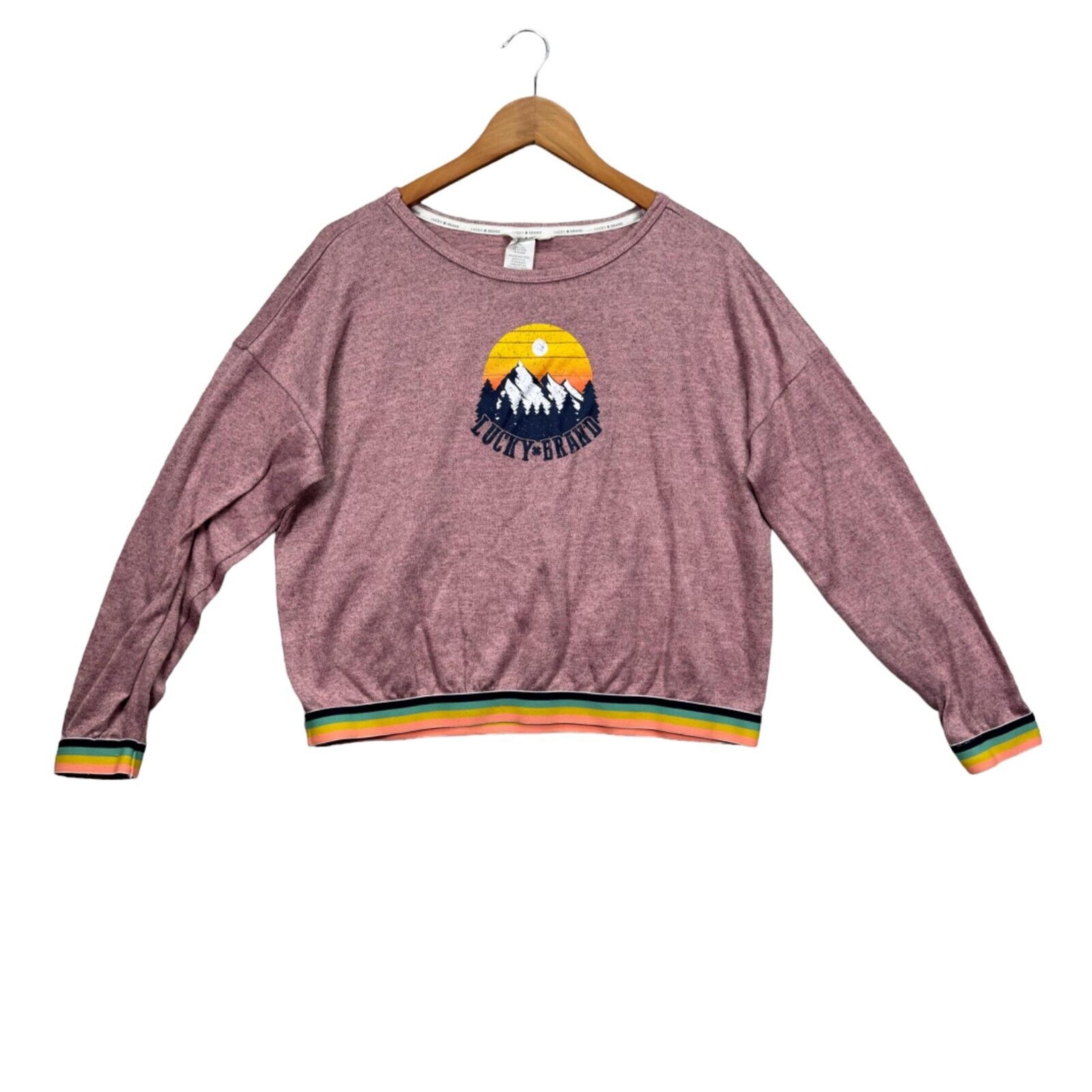 Lucky Brand Women's Mountains Rainbow Sweater Shirt Sweatshirt Pink Crop Top M