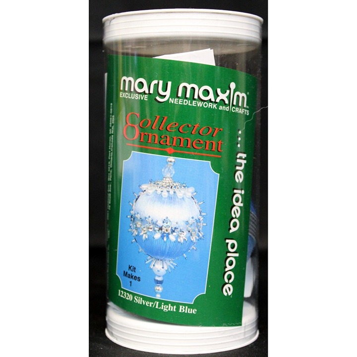 2001 Mary Maxim Collector Ornament Craft Kit Silver Light Blue Ball Pins Beads