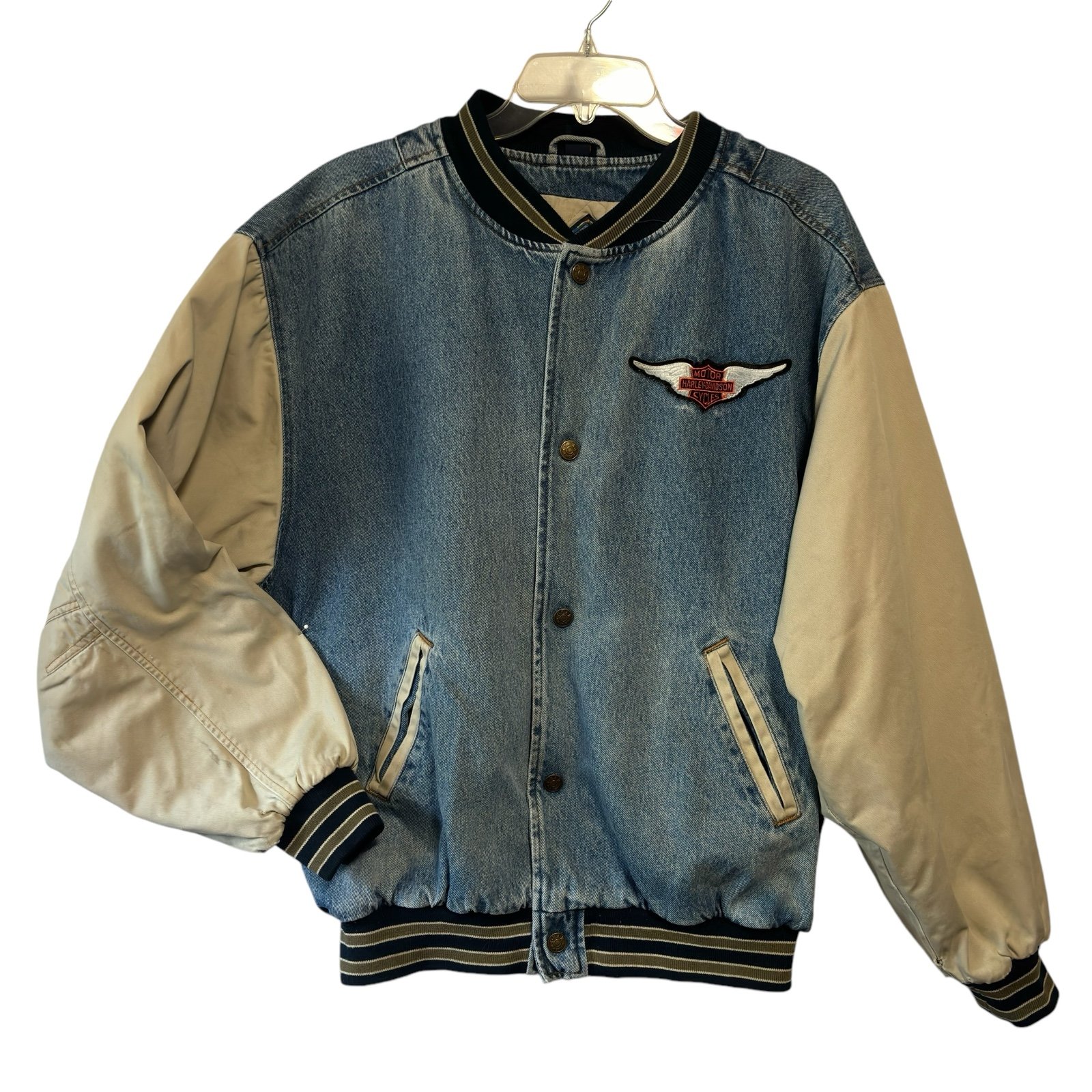 Vintage Harley Davidson Gear for Sports Denim Insulated Varsity Bomber Jacket
