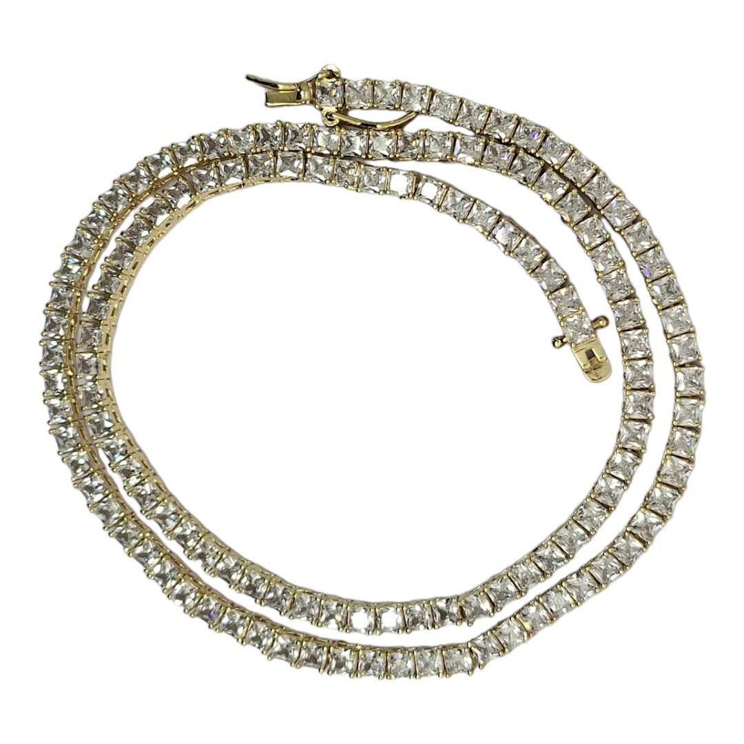 New Julie Wegt Gold Tone Princess Cut Estimated 22cttw Tennis Necklace 18