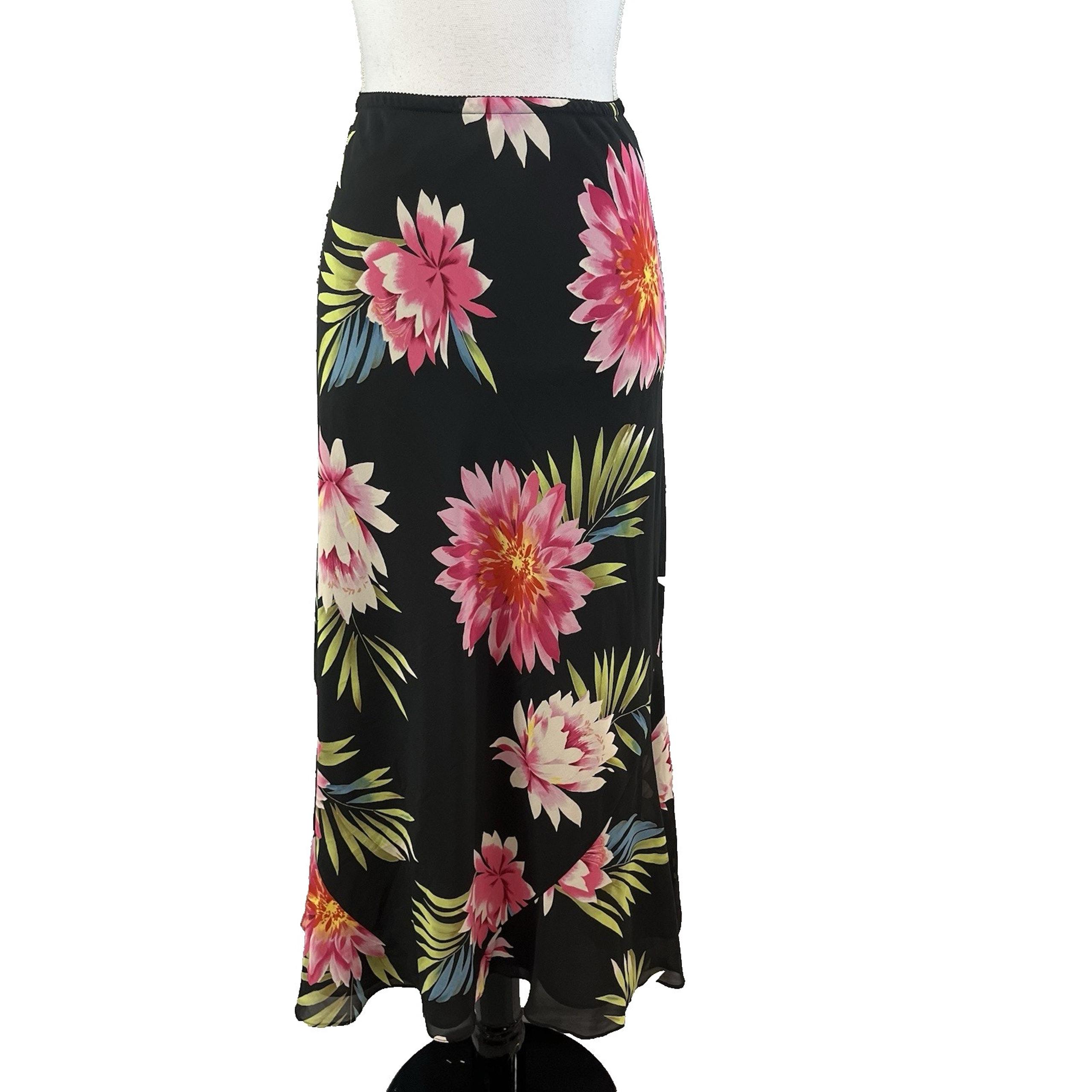 Studio by Liz Claiborne Skirt Plus size 20W Pink Black Floral Sheer Long A Line