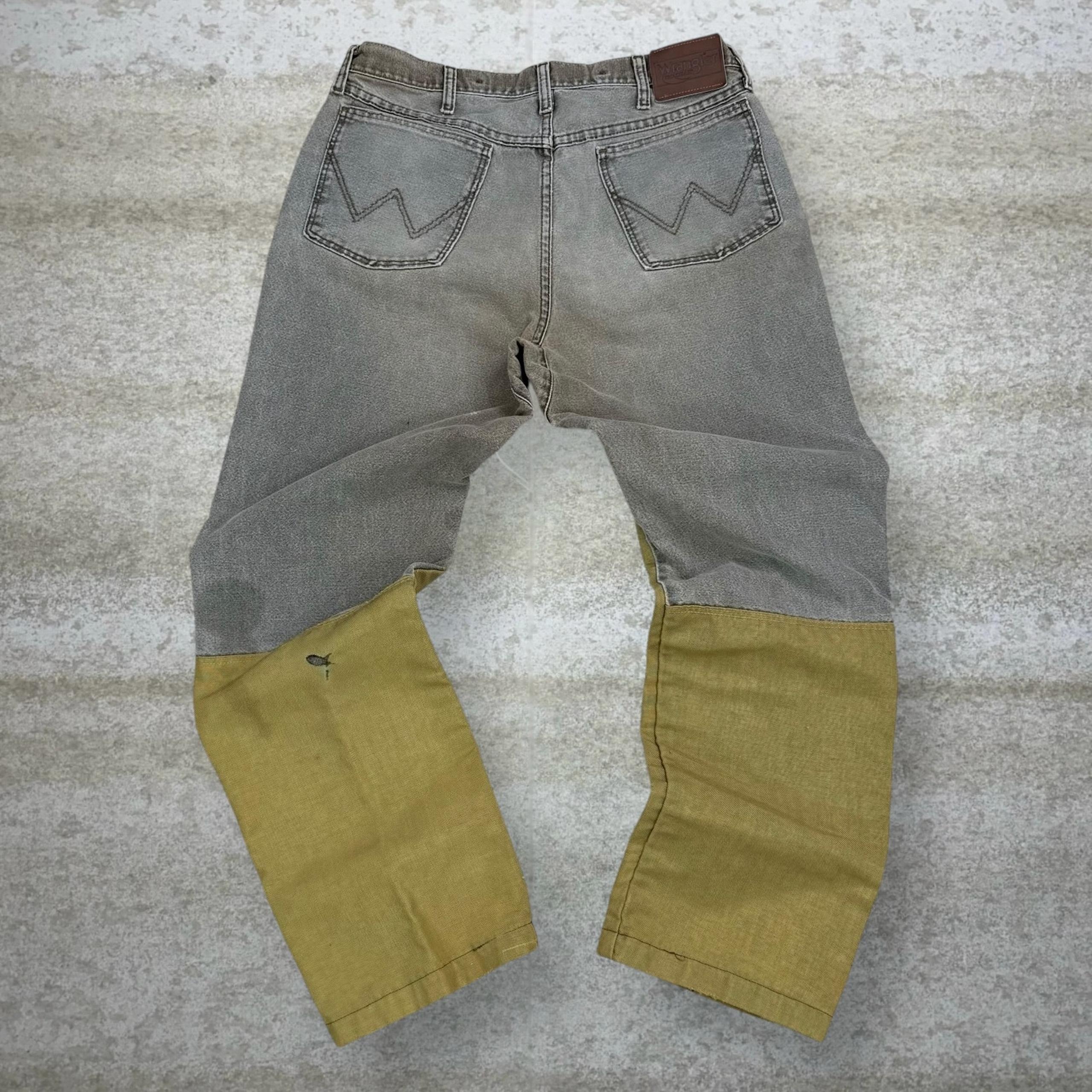Vintage Wrangler Jeans Double Knees Baggy Fit Faded Brown Wash Denim 90s