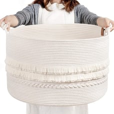 Woven Storage Basket, Large White Boho Decorative Basket for Home Decor