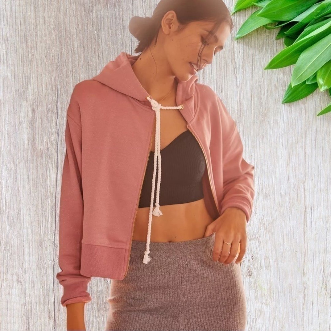 Anthro Canape Sienna Zip-Up Hoodie in Pink Large