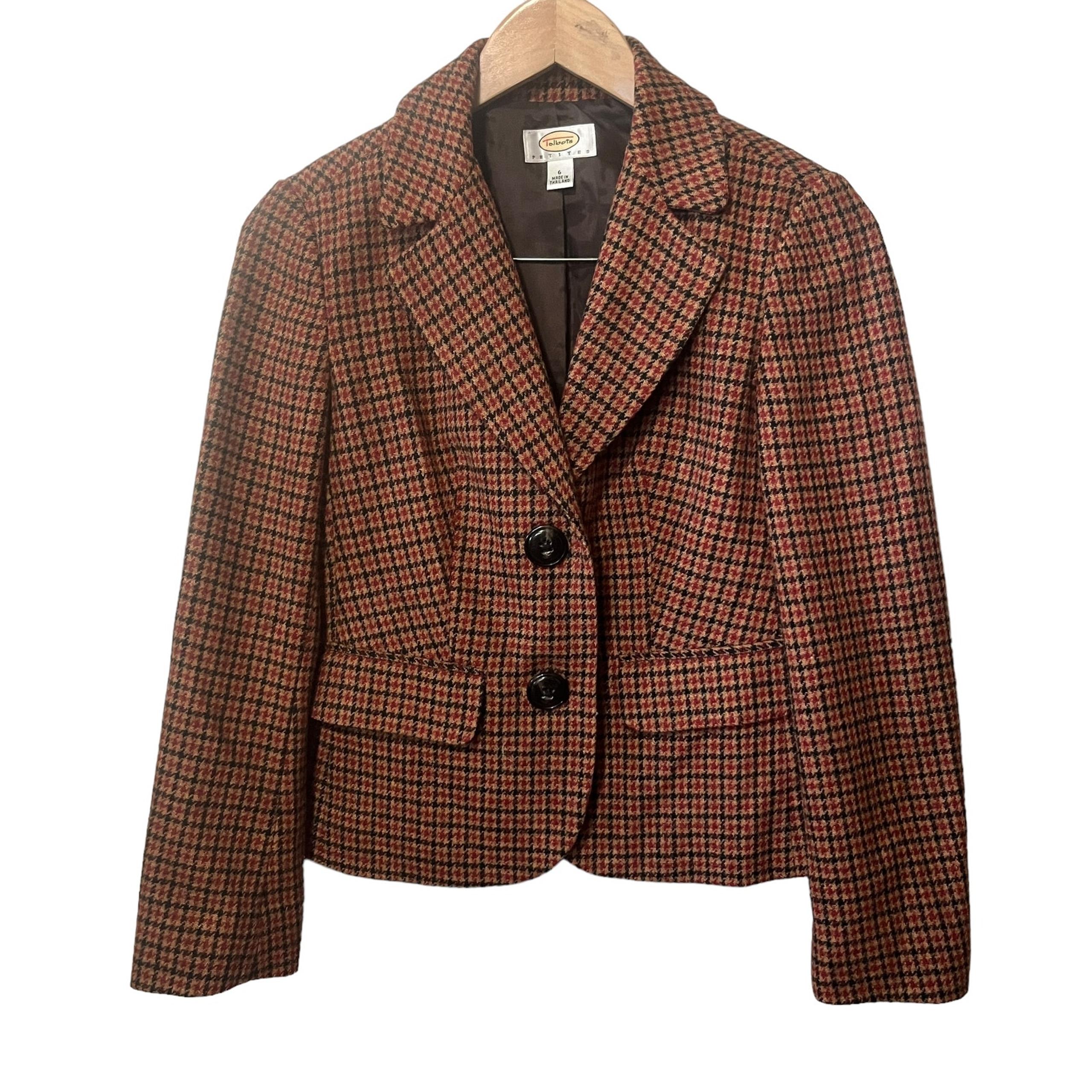 Talbots Petites VTG Blazer Womens Red Black Check Wool Preppy Classic Office 6